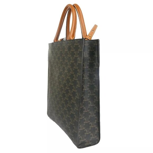 CELINE Vertical Cabas Hand Tote Bag Triomphe Canvas Leather Brown Black 680RH006 - Picture 4 of 16